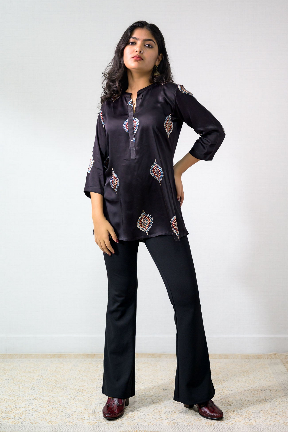 Black Pihu Blooms Modal Short top Pants (Buy 1 Get 1 Free)