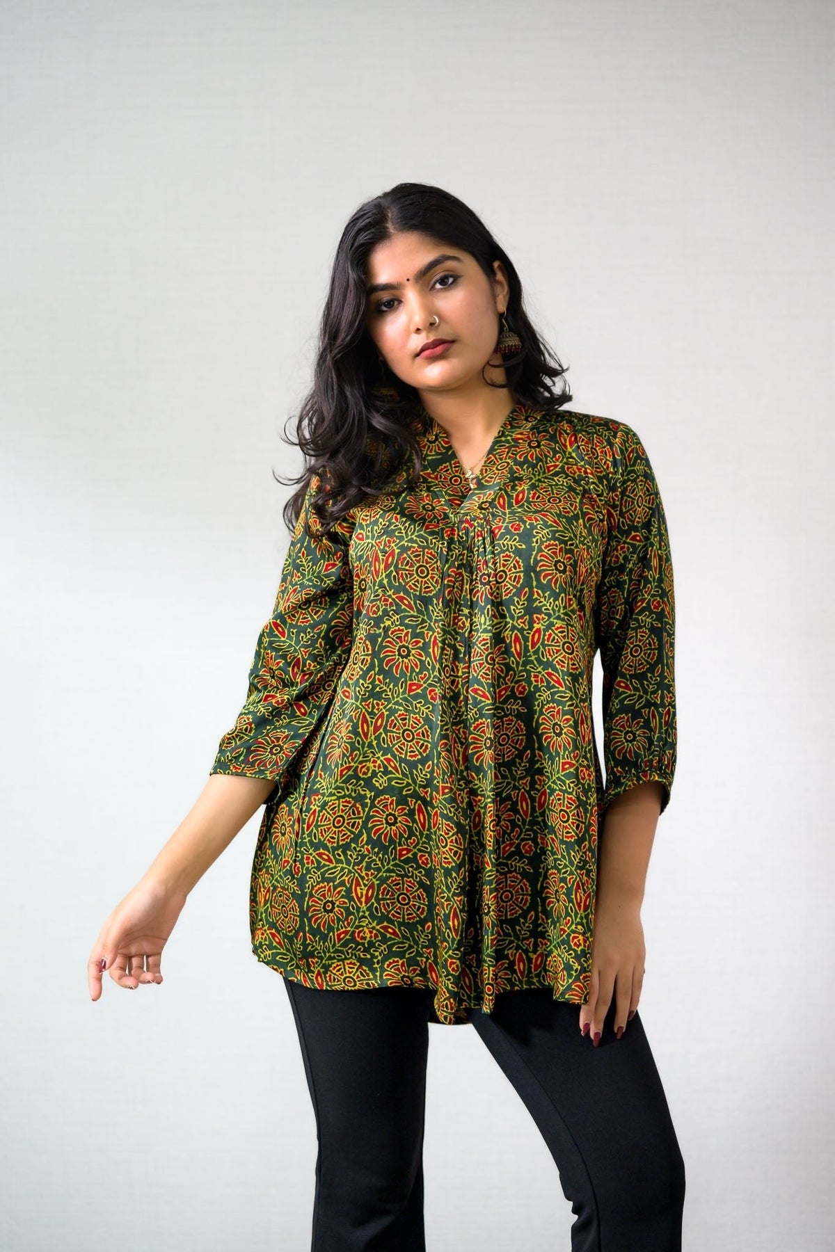 Peach Handblock Cotton Shirt Kurti (Buy 1 Get 1 Free)