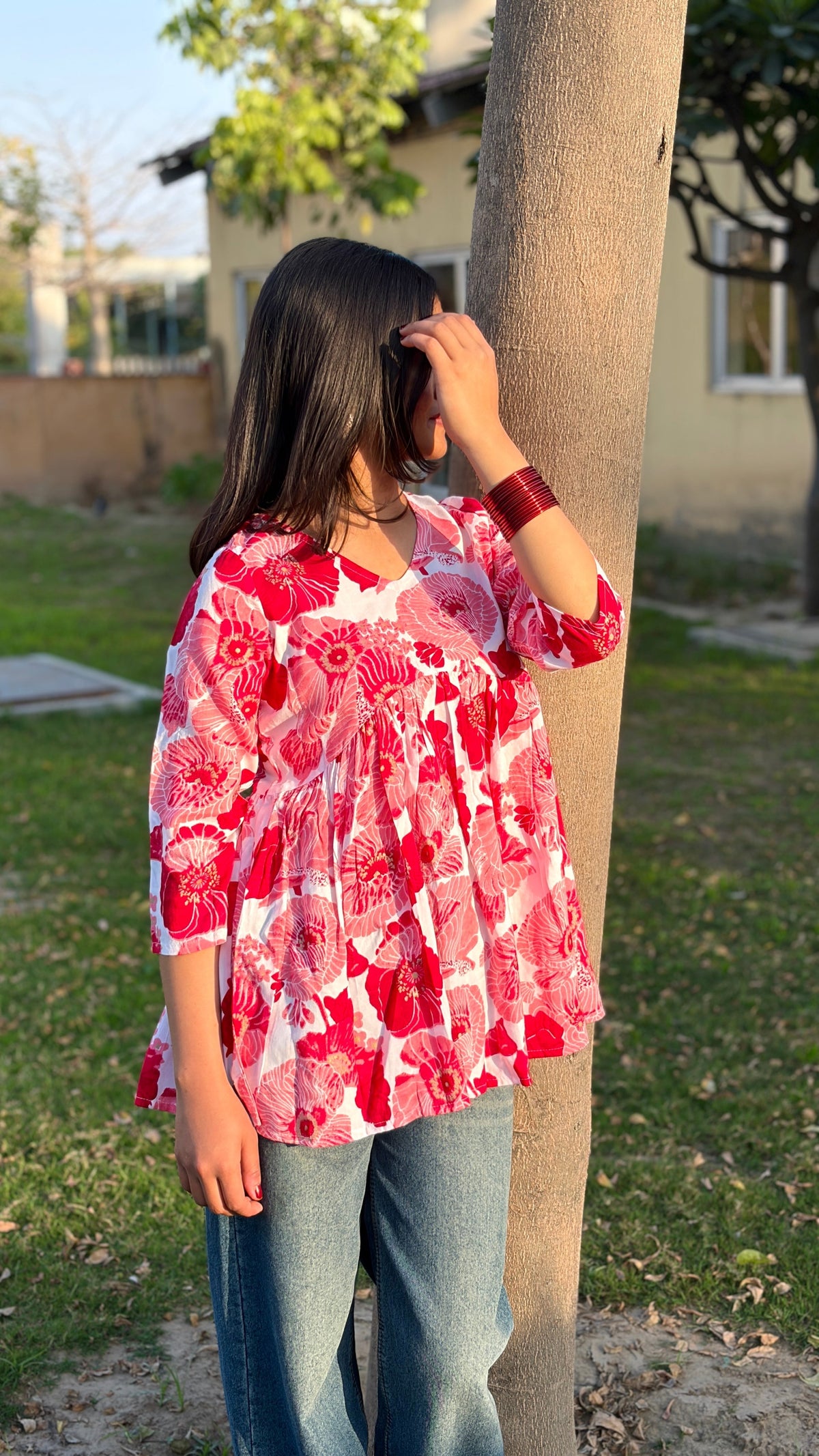 Bloom in Style – Pink Floral Gathered Top (Buy 1 Get 1 Free)