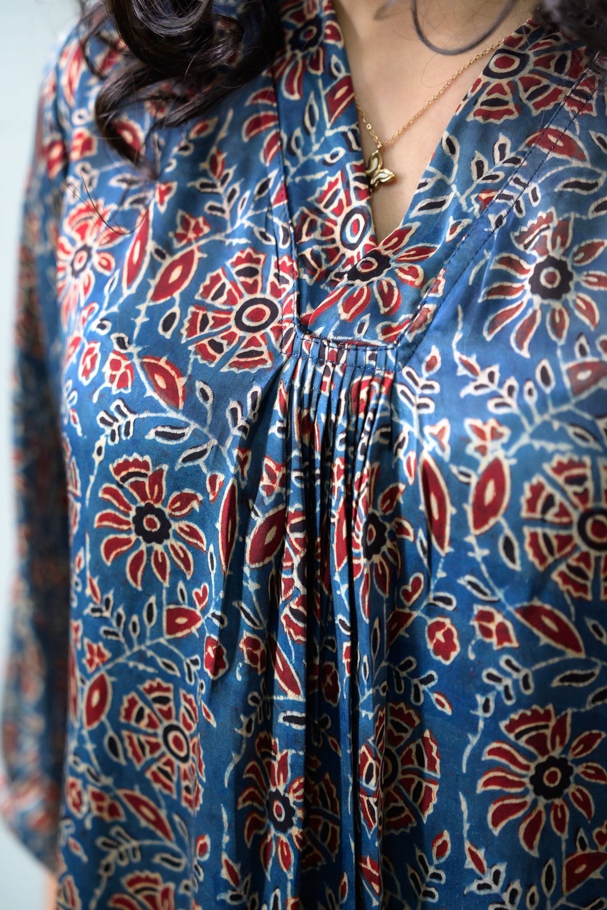 Blue Blooms Modal Ajrakh Short Top (Buy 1 Get 1 Free)